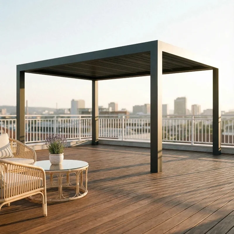Opening Louvred Powder Coated Aluminium Alloy Outdoor Sunshade Pavilion