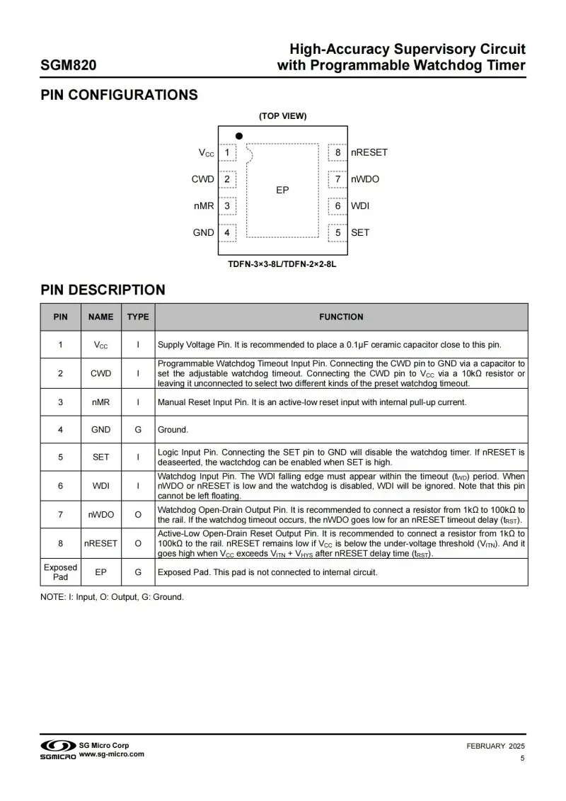 10Pcs SGM820B-1.7XTDB8G/TR TDFN-8,Mark：SGM MKDDB,High-Accuracy Supervisory Circuit with Programmable Watchdog Timer,Electronics