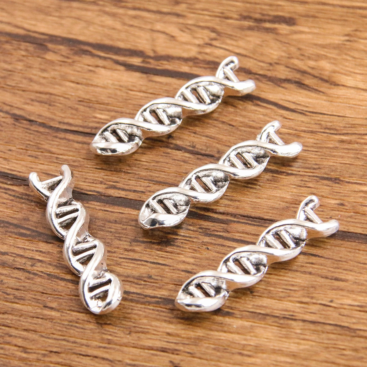 20PCS 7*28mm DNA Pendants Antique Silver Plated Science Gene Helix Charms DIY Supplies Jewelry Accessories