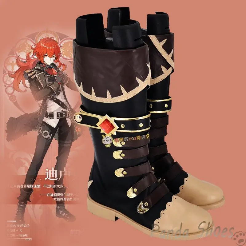 Genshinimpact Diluc Ragnvindr Cosplay Shoes Comic Anime Game Cos Long Boots Cosplay Costume Prop Shoes for Con Halloween Party