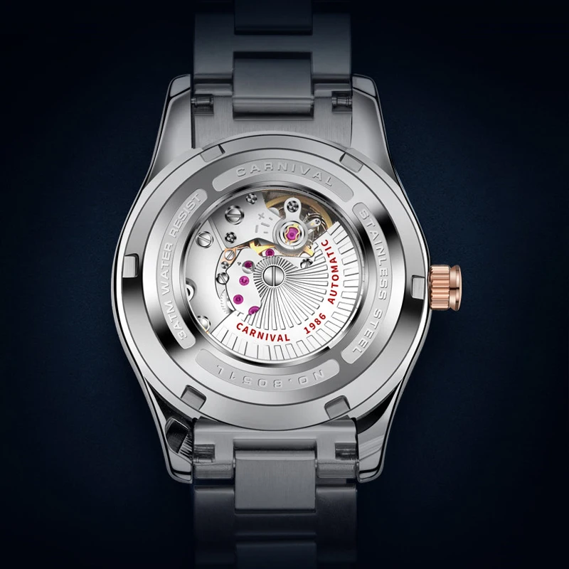 CARNIVAL Brand Mechanical Watch for Women Ladies Luxury Automatic Movement Wristwatches Waterproof Rose Gold Silver Reloj Mujer