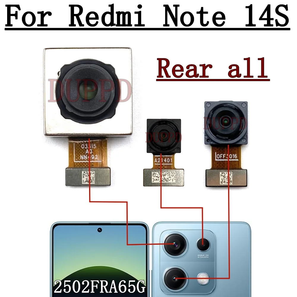 Front Rear Backside Camera For Xiaomi Redmi Note 14S Note14S Frontal Selfie Back Facing Main Camera Module Flex Cable Parts