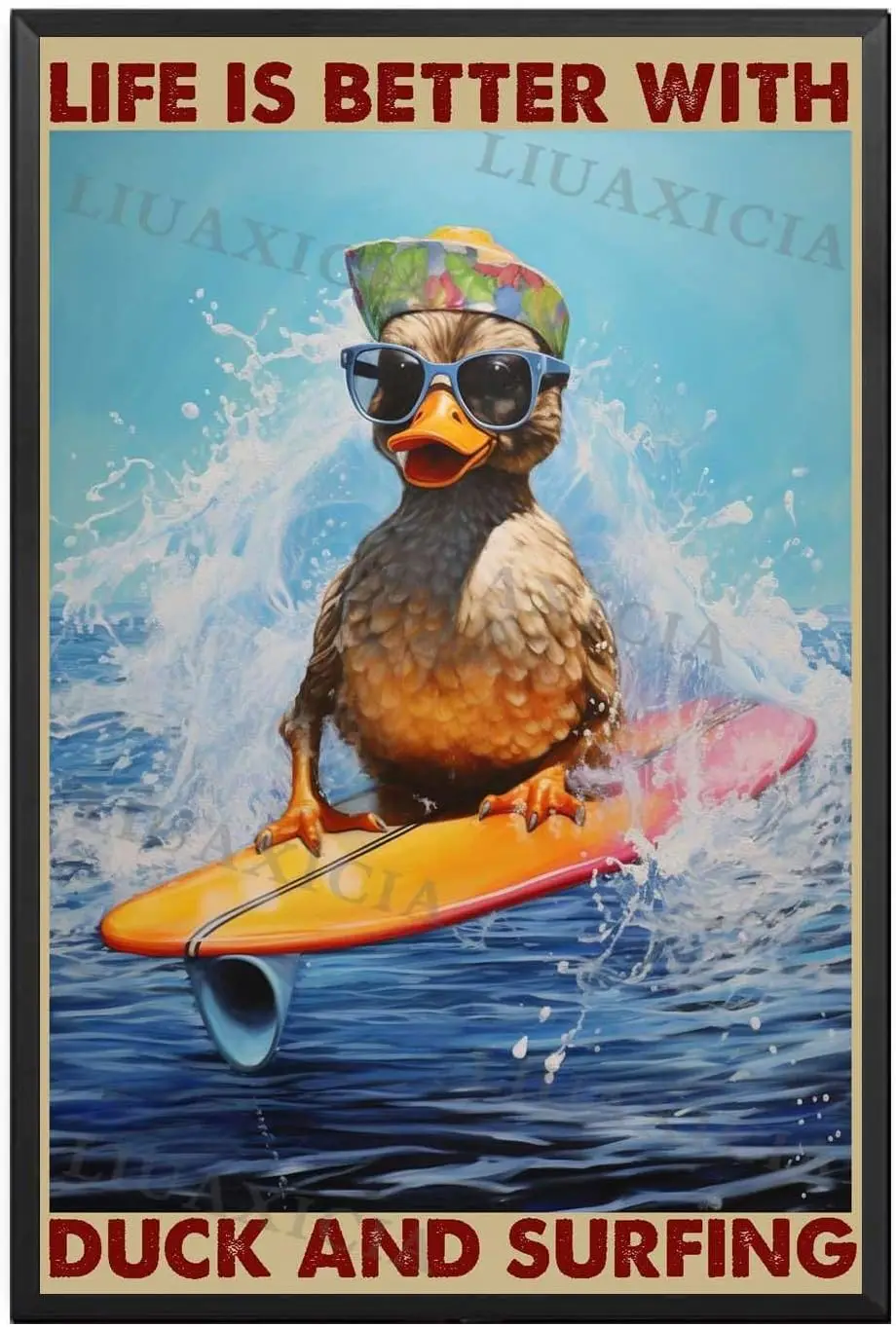  Canvas Artwork Wall Art Life Is Better With Duck And Surfing For Bathroom Bedroom Living Room 12.00