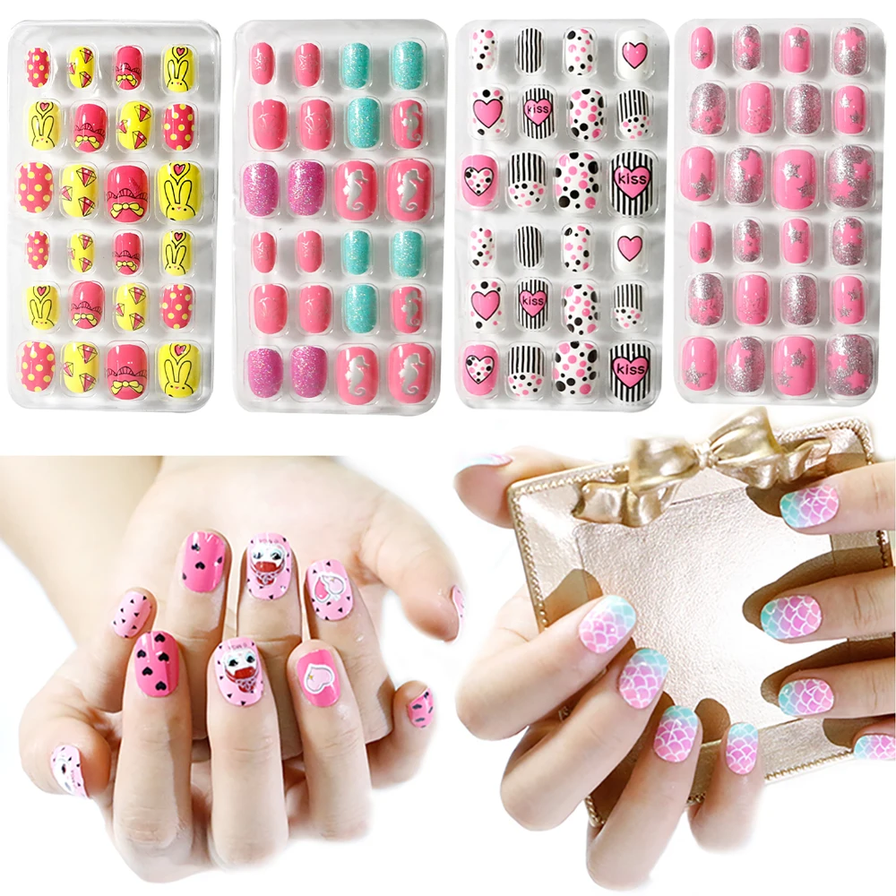 Cartoon Self Adhesive Candy Color Full Cover Fake Nails Manicure Tips False Nails Nail Art