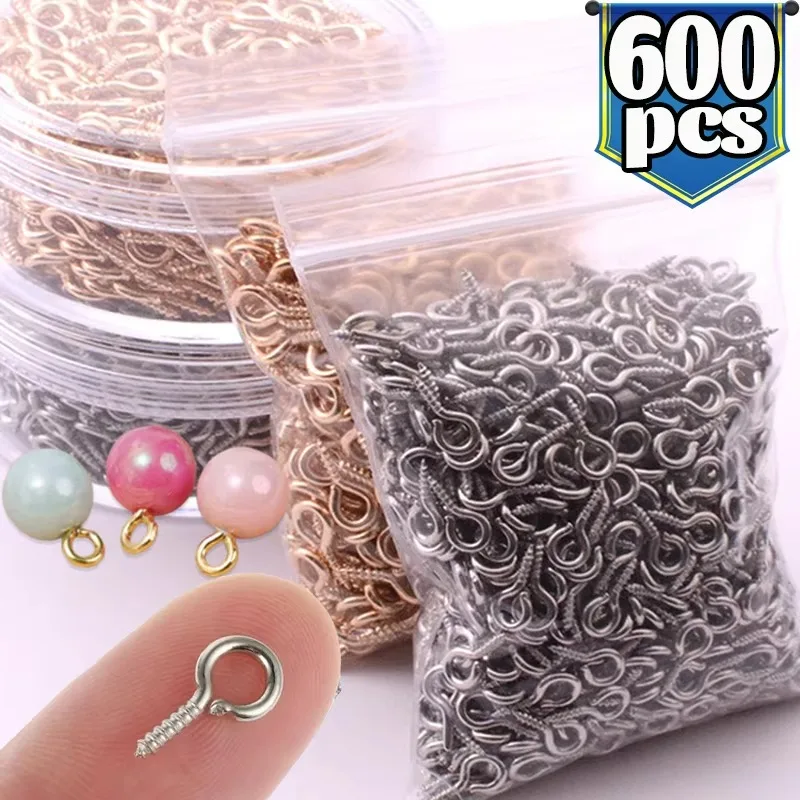 300/600pcs Small Ini Eye Pins Eyepins Hooks Eyelets Screw Threaded Stainless Steel Clasps Hook Jewelry Findings for Making DIY