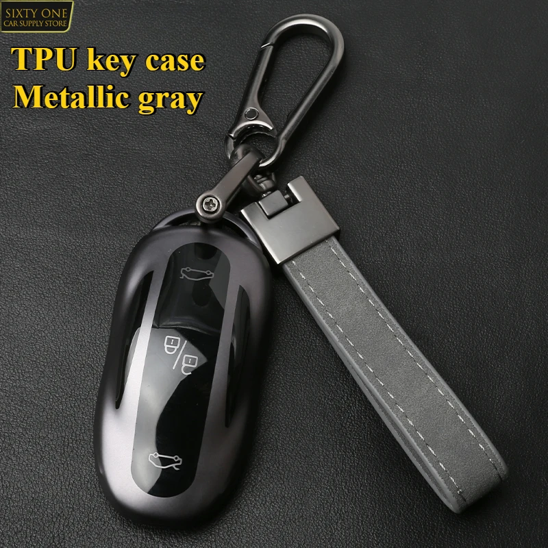 

For Tesla Key Fob Cover - Soft TPU Protector with Keychain (Metallic Gray) keychain car accessories
