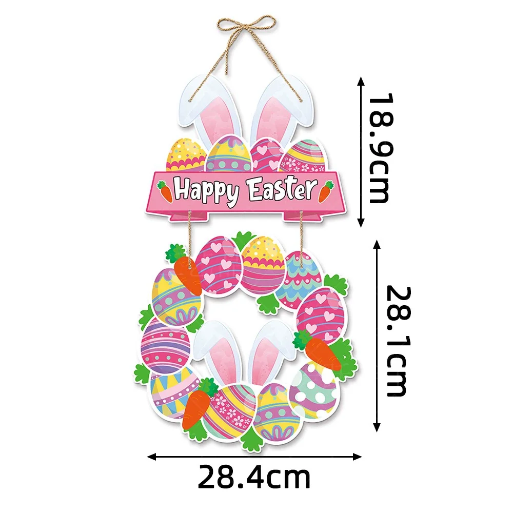 Happy Easter Decor Door Pendant Paper Rabbit Egg carrot Welcome Sign Hanging Ornament Easter egg hunt Spring Party Wall decor