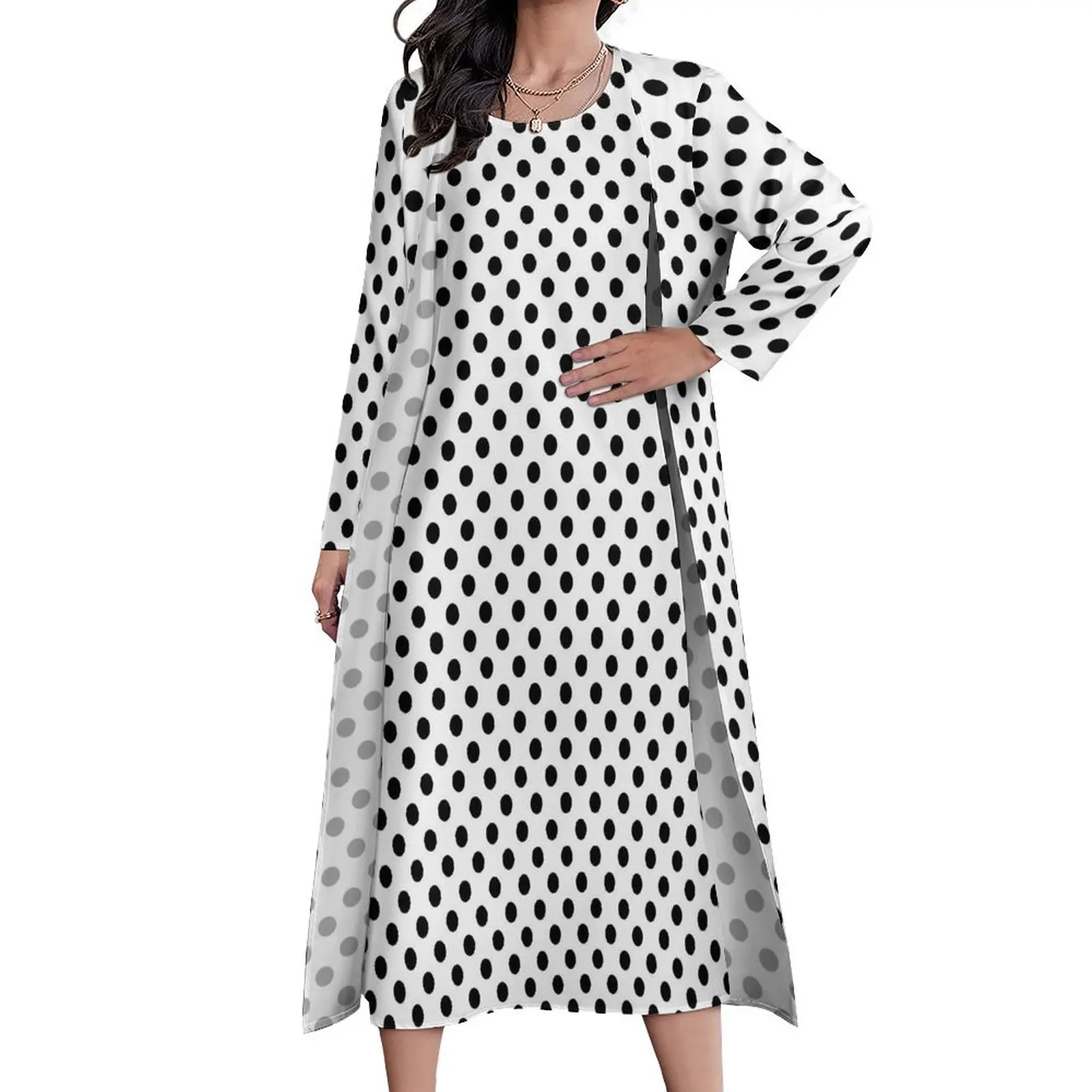 

Polka Dots Dress Two Piece Classic Black and White Aesthetic Bohemia Long Dresses Womens Modern Maxi Dress Birthday Gift