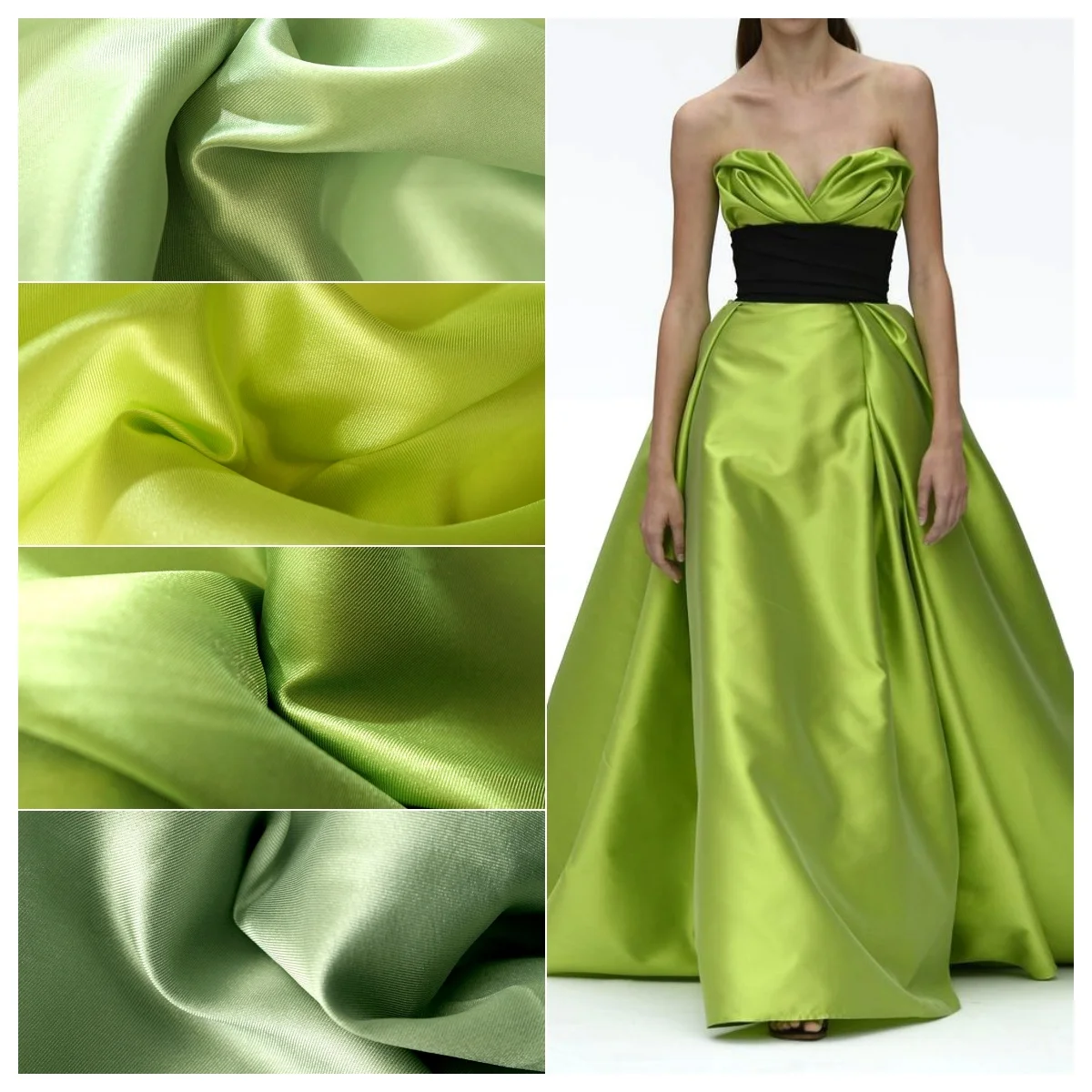 

Яркая зеленая атласная ткань, блестящая структурированная драпировка MikadoTouch, устойчивый к морщинам материал для вечернего платья от кутюр «сделай сам»