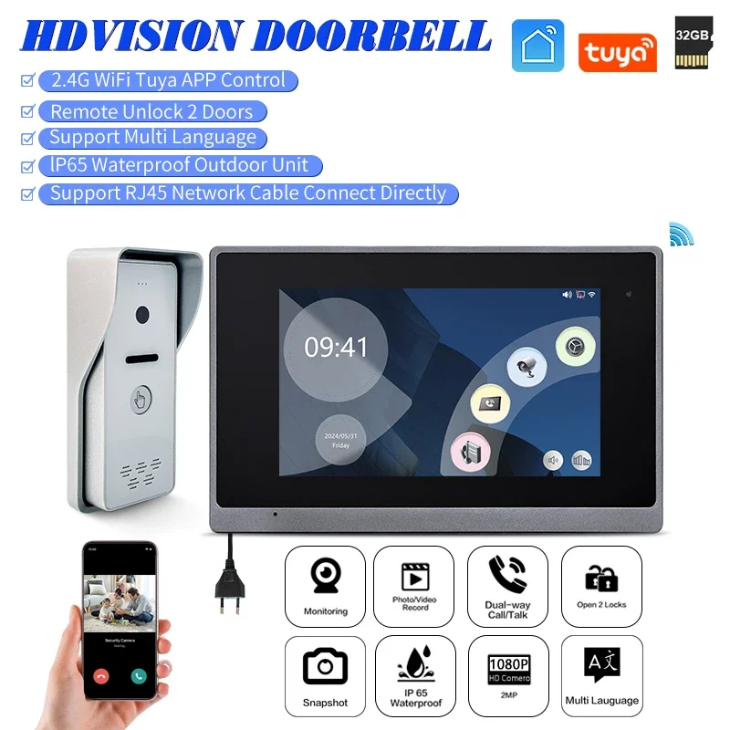 

IP Wired Interfone Camera IP Smart IP 65 Doorbell Wifi Tuya Video Intercom System HD 1080P Outdoor Intercom Unlock