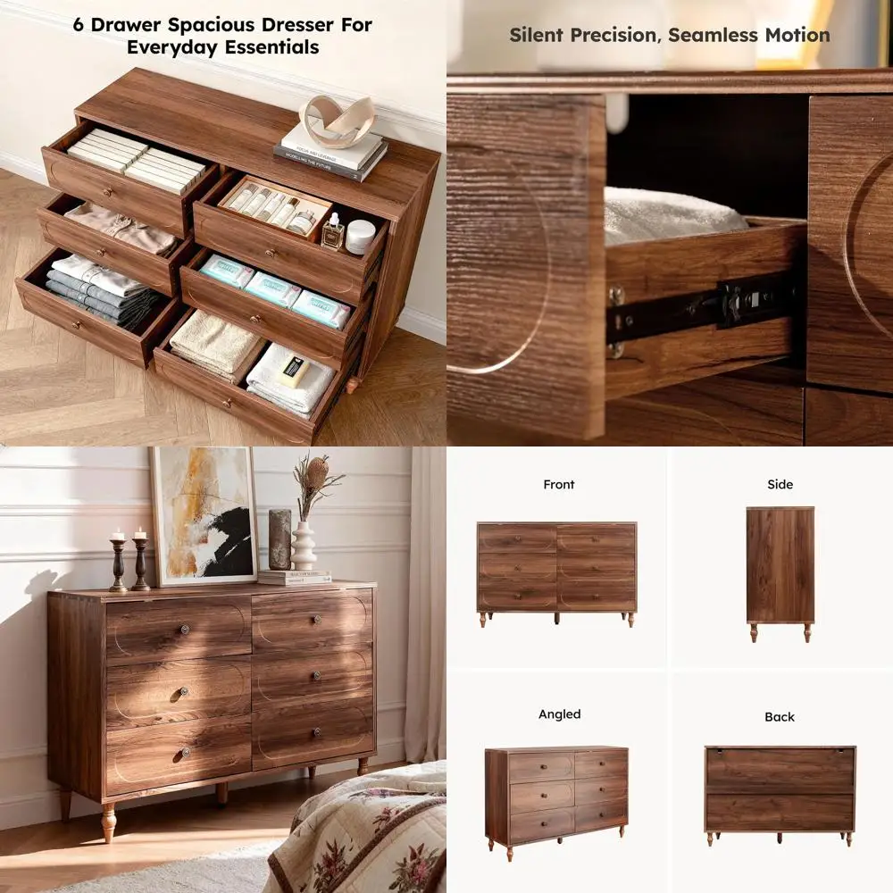 

47 Wide 6 Drawer Solid Wood Dresser with Storage for Bedroom or Living Room