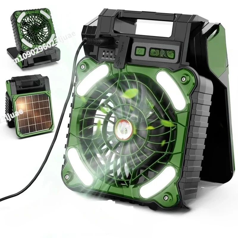 Outdoor Solar Fan Light Portable Camping Fishing USB Dual-purpose Charging Fan Energy Saving Cool Summer