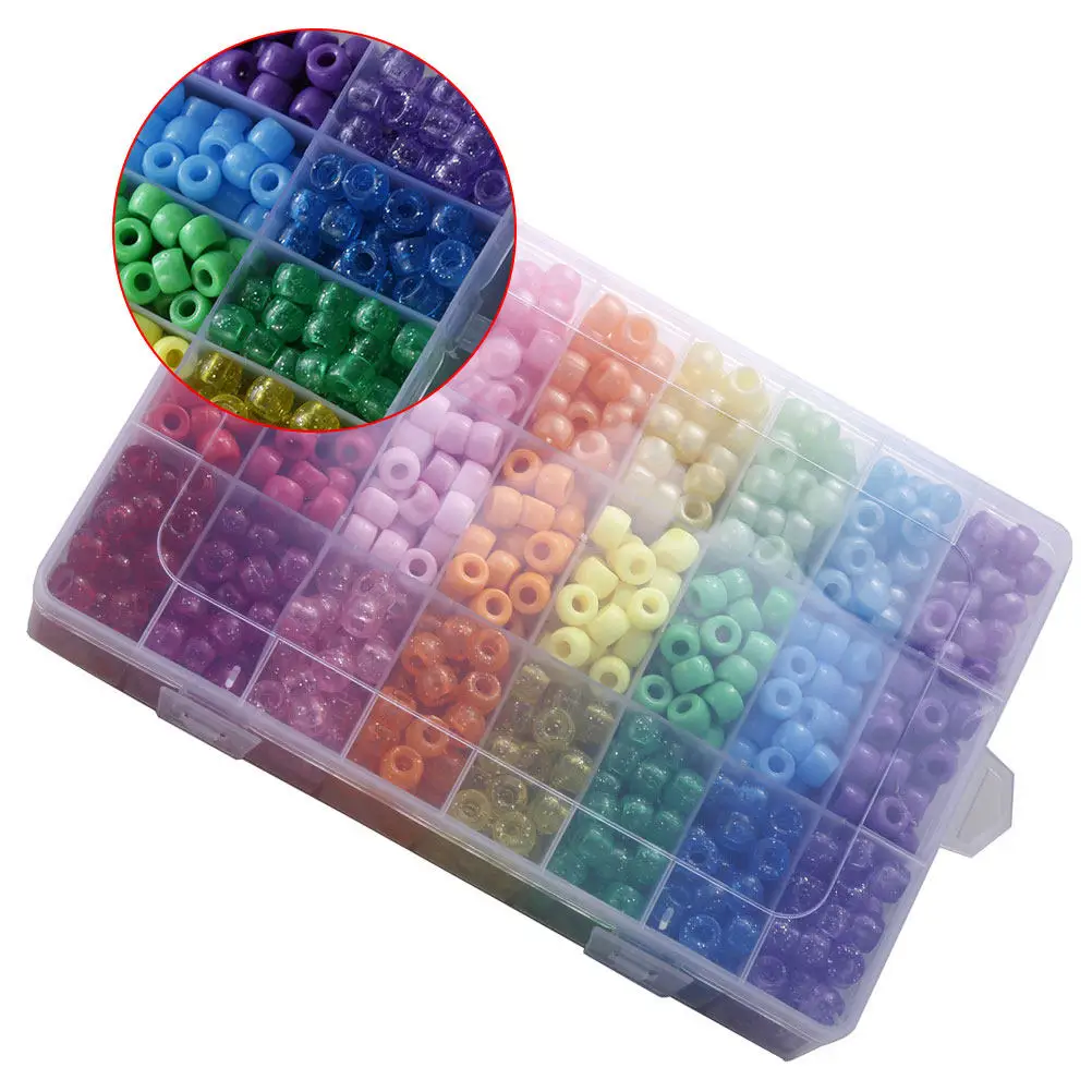 

1200Pcs Large Hole 6x9mm Round Plastic Beads Colored DIY Beads Jewelry Crafts Necklace Bracelet Earrings DIY Beaded Accessories