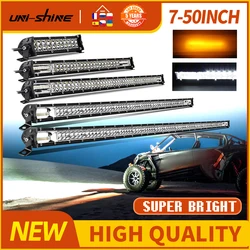 UNI-SHINE 7 14 20 32 50 INCH Led Light Bar Dual Rows 6000K White 3500K Yellow Light Flash Fog Light For SUV ATV 4x4 12V 24V