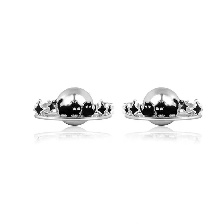 

Night Owl Planet Stud Original Niche 925 Silver Needle Cat Stud Earrings Earrings Sweet and Cool