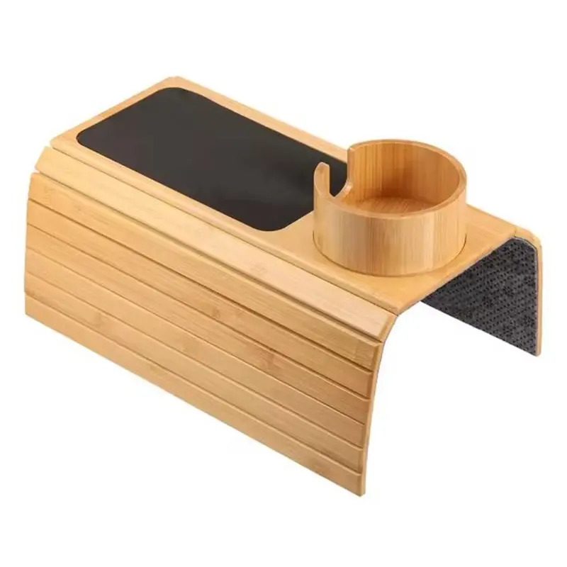 B97A-Foldable Armrest Side Table With Built-In Cup Holder And Non-Slip Pad-For Sofa Armrest Tray/Snack Organizer