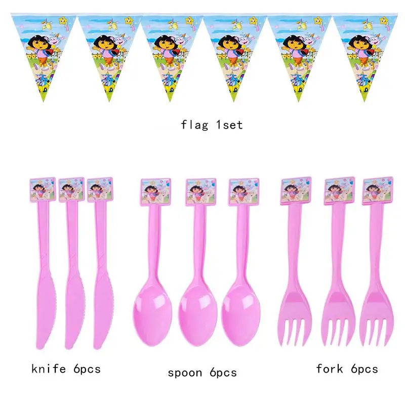 Explorer Dor-a Birthday Party Decor Disposable Tableware Cup Background Balloon Cake Topper Girl Adventure Baby Shower Supplies