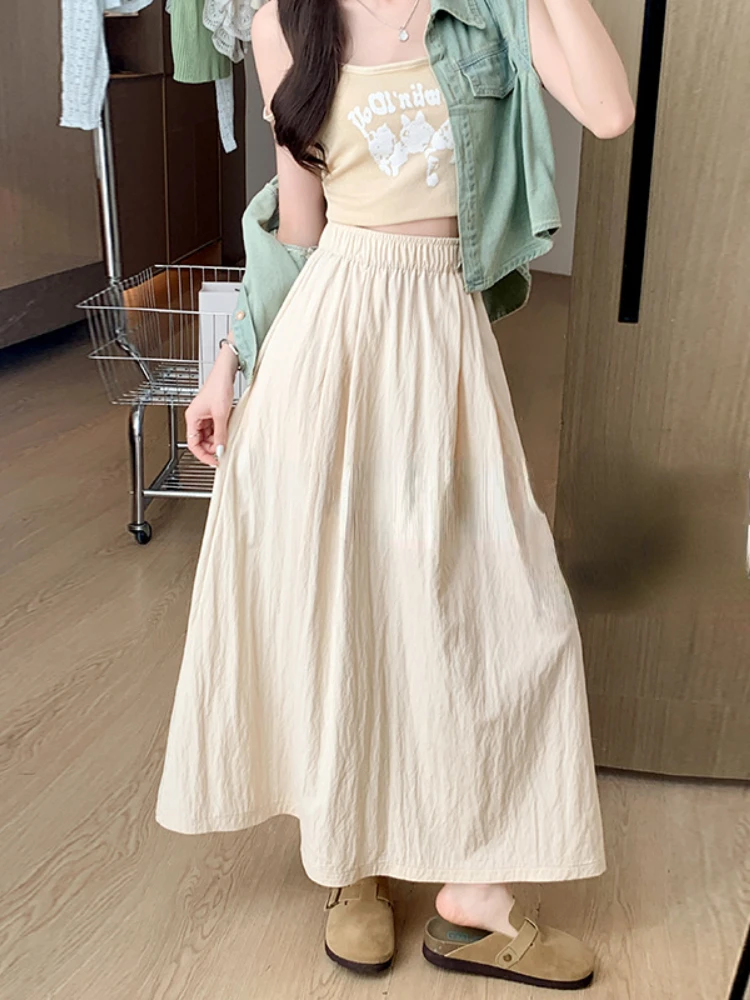 

Elegant Women's Skirt Spring Summer New Casual Draping Sense of Mid-length Skirt High-waisted Wide-leg Pleated Half-body Skirts