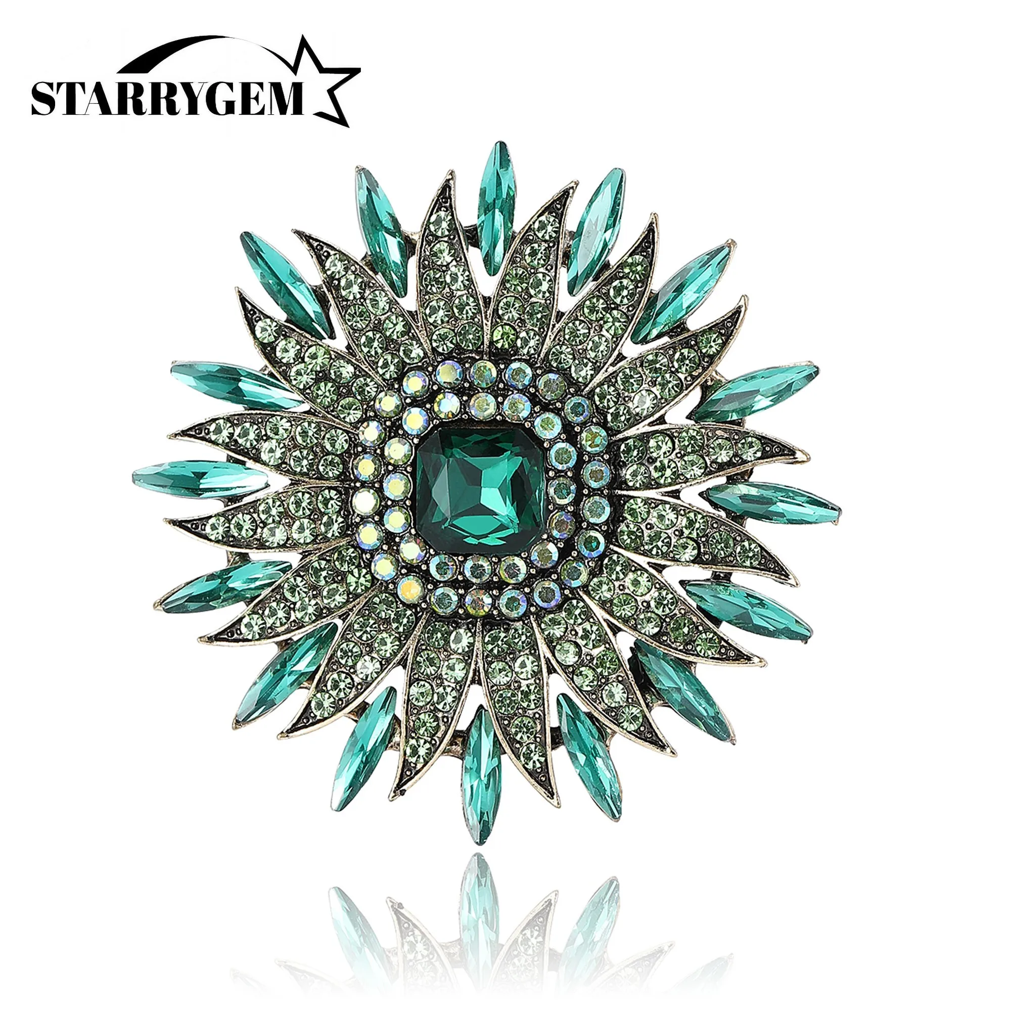 Rhinestone Heavy Sunflower Brooches for Women Unisex Crystal Glass Plant Pins Office Party Friend Gifts Jewelry Accessories