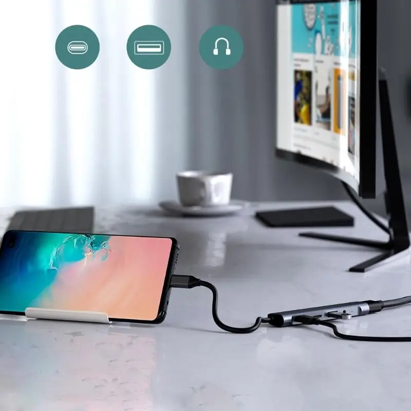 

5 Port USB C Hubs With HDTV USB3.0 Card Slot And 60WPD Power For Laptop 77JC
