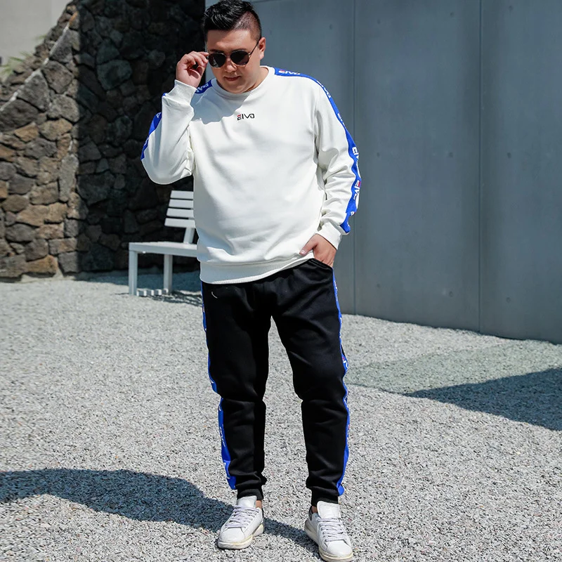 White Tracksuit Men Sets Jogging Sweatpants Sweatshirt 2 Two Piece Tops Plus Size 6XL 8XL 9XL Spring Sports Pullover Clothes