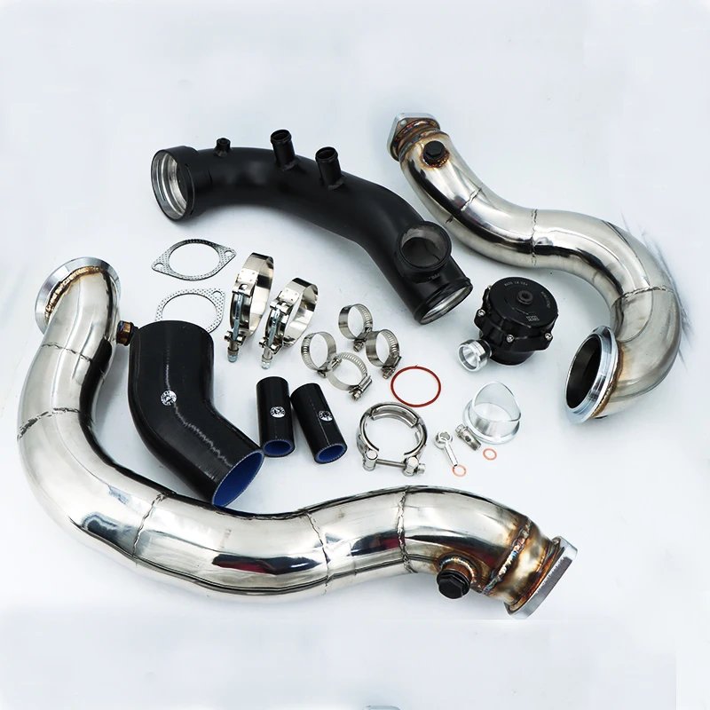 N54 3.0T E82 E88 E90 E92 E8X E9X 135i 335i Intake Turbo charge pipe Cooling kit + 50mm BOV +3'' Catless Downpipe