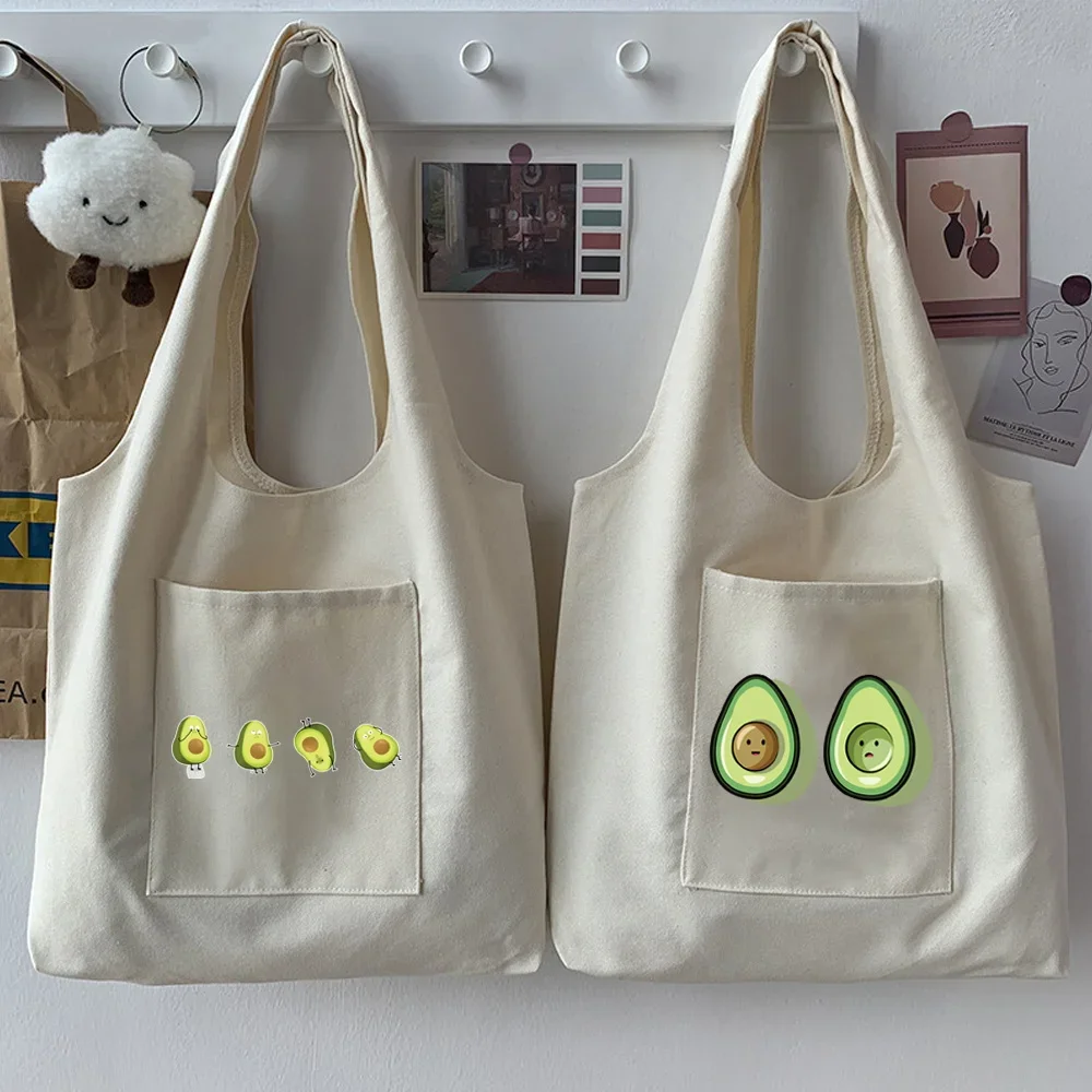 

Handbag Women's Commuter Bag Shoulder Bag Cartoon Avocado Pattern Print Series Beige CanvasTote Bags Shopping Student Bags