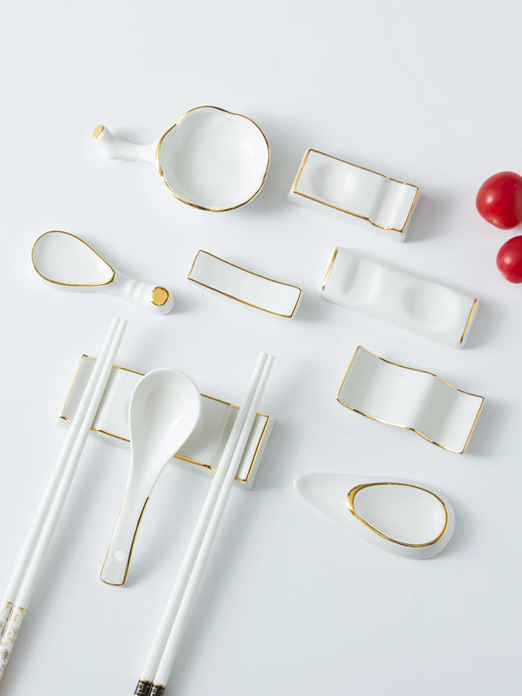 European-style Gold-painted Ceramic Chopstick Rest Chopstick Rest Household Chopstick Rest Table Public Fast Rack Chopstick Rest
