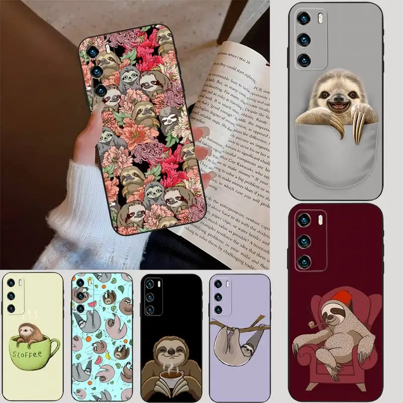 Sloth Animal Phone Case Black Soft For Huawei P40 P30 Lite P20 Pro Mate 20 P Smart Z Y5 Y6 Y7 2019 2020 Funda