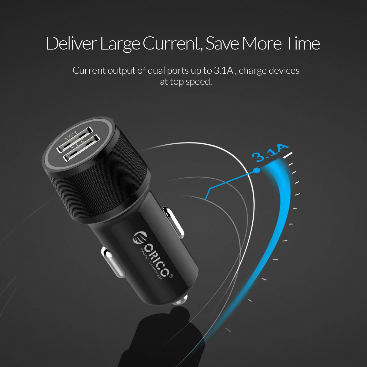ORICO Mini Intelligent Car USB Charger 12-24V Cigarette Lighter Power Adapter Universal Compatible Xiaomi Samsung Huawei