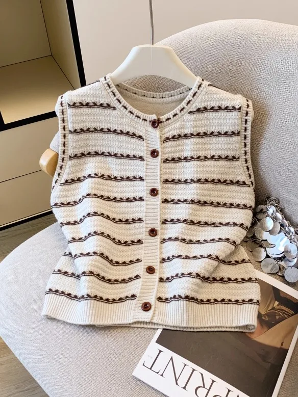   니트 가디건 베스트 여성용 헤비웨이트 컬러블로우 가을-겨울 패션 한국 스타일 스트레이트컷 실크 탑