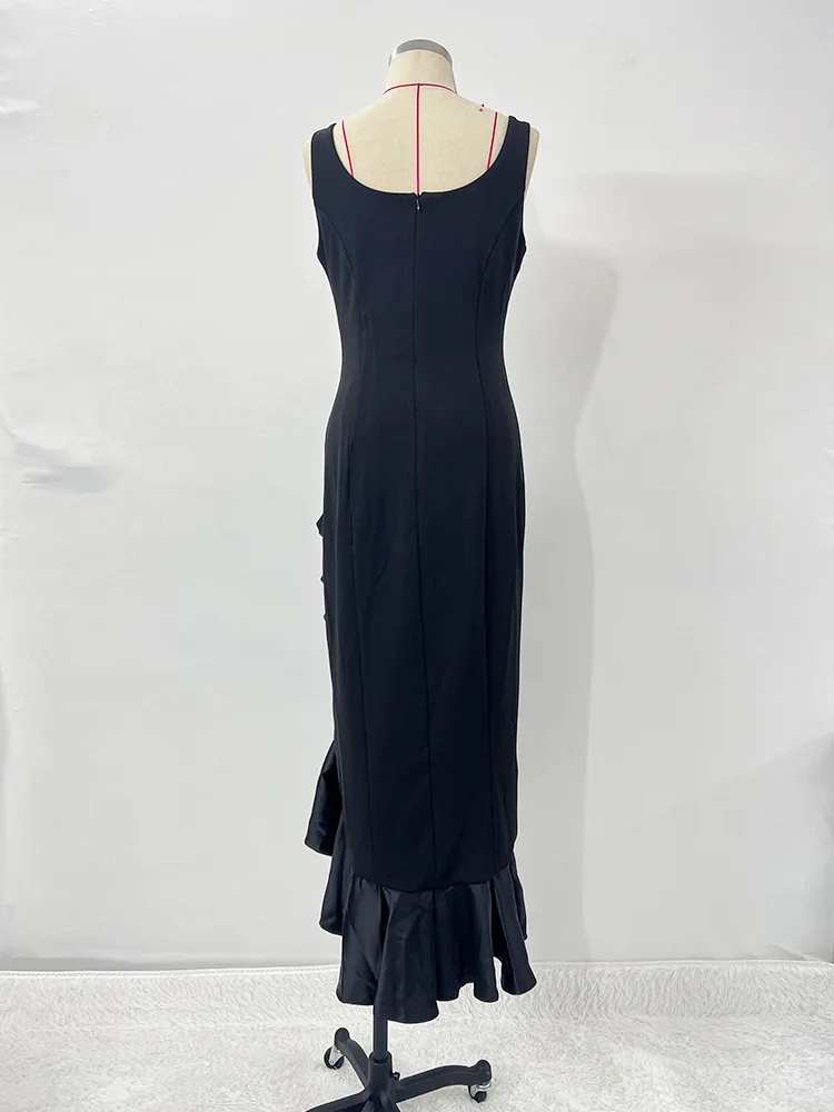 Vestidos de Noche elegantes para mujer, cuello cuadrado, sin mangas, con volantes, abertura lateral, Espalda descubierta, vestido largo ajustado, vestidos de graduación, vestido de cóctel