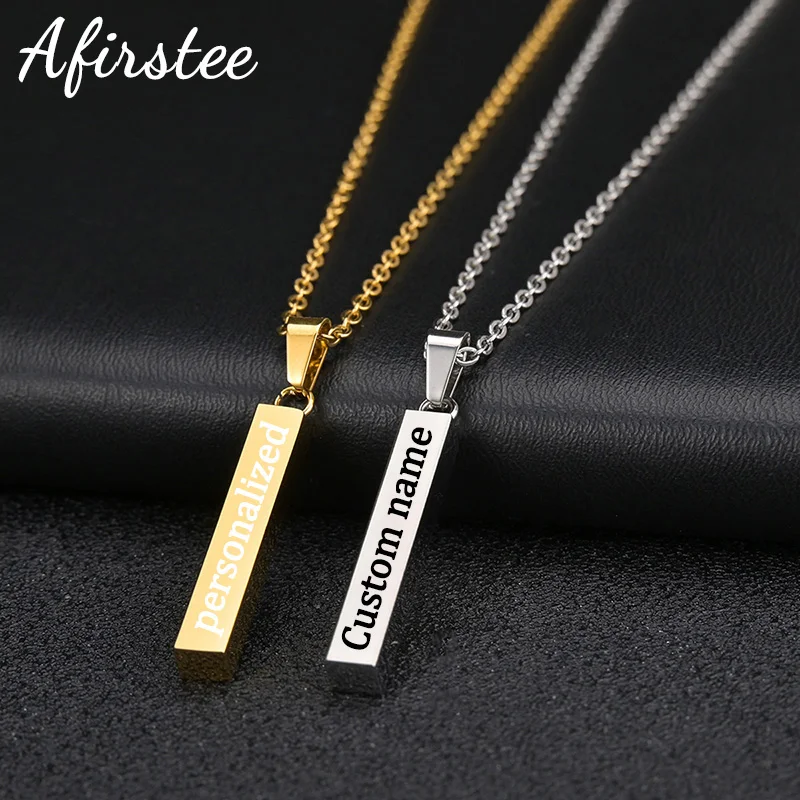 

Stainless Steel Engrave Name Square Pendant Necklace Personalized Rectangle Bar Letter Date Necklaces For Women Jewelry Gift