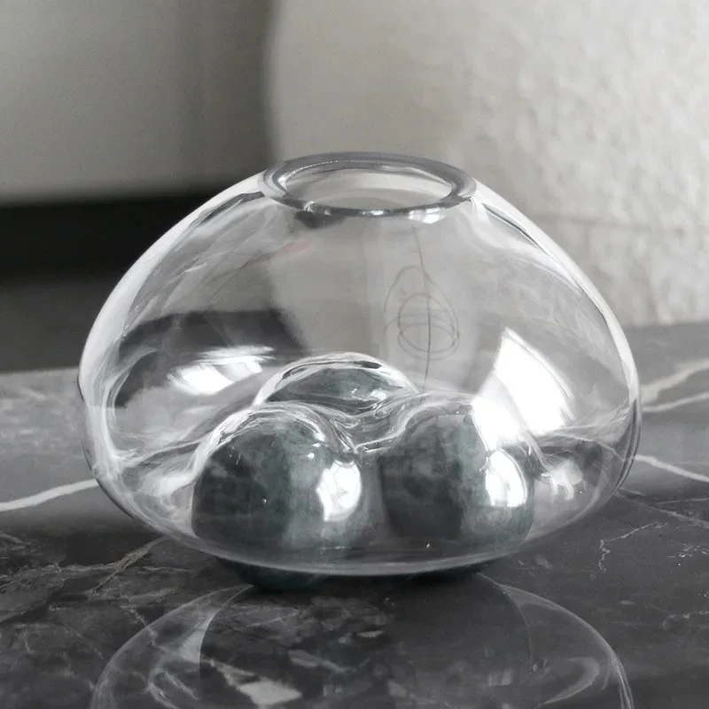 Transparent Round Glass Vase Marble/metal Ball Base Flower Pots Table Decoration Flowers Arrangement Vases Room Aesthetic Decor