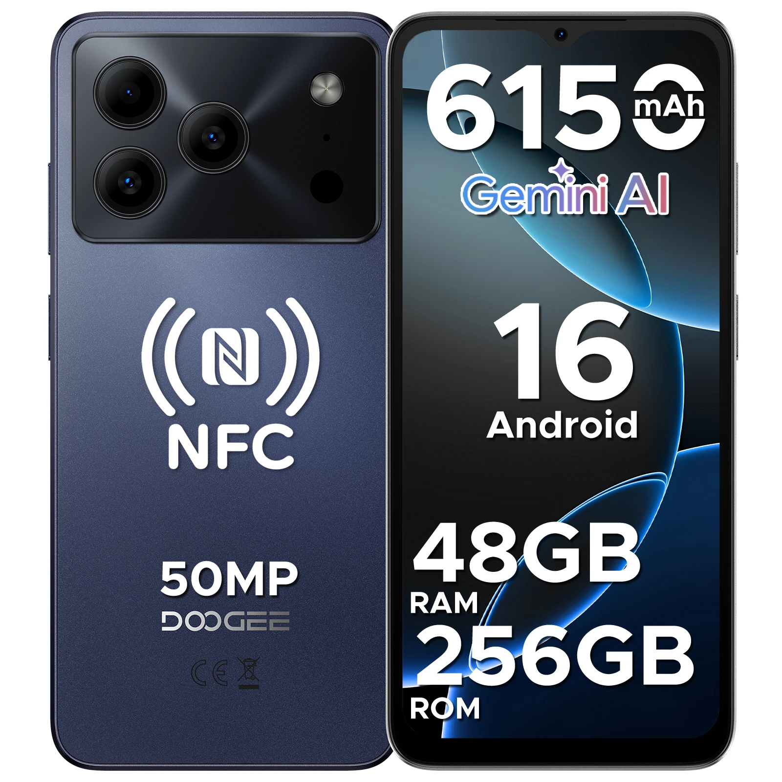 DOOGEE Note56 Plus - Android 16 Smartphone met Gemini AI, 6.56" scherm, 6150mAh batterij, 48GB RAM (6+42), 256GB opslag, ondersteuning voor Google Pay en NFC