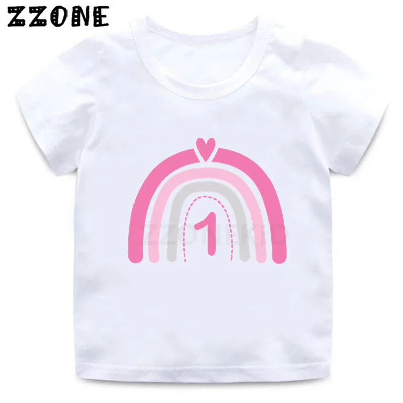 Camiseta de cumpleaños para niña con fotografía de arcoíris, camiseta personalizada con nombre para niños, regalo, ropa para niños