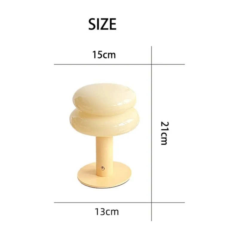 DT16 Mushroom Lamp Table Lamp Rechargeable Night Light for Night Stands Desk Lamps for Bedroom Vintage Bedside Glass