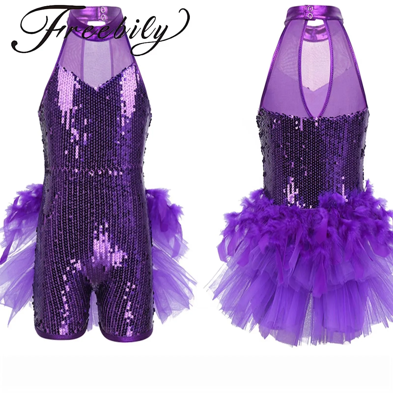Kid Girls Sequins Jazz Latin Ballet Dance Costume Rhinestone Gymnastics Professional Modern Ballet Tutu Dress Leotard Dance Wear
