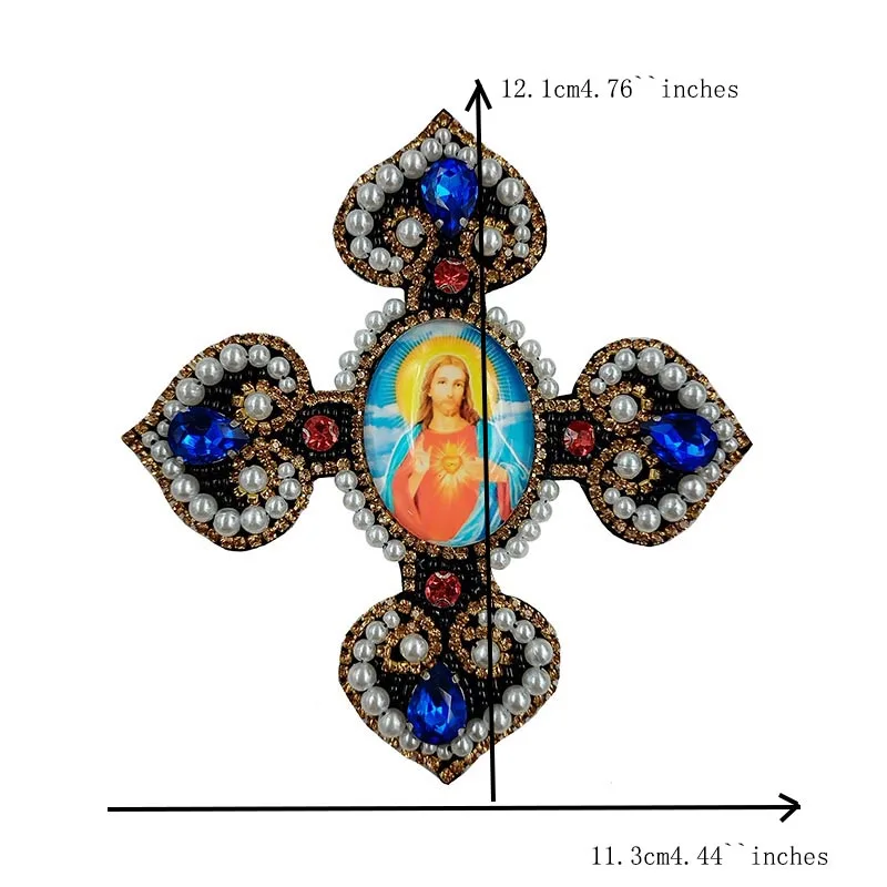 3D Handmade Beaded  Glass Diamond Rhinestone Our Lady Sewing on Crystal Patch Beads Applique Fashion Patch Father Jesus Badge