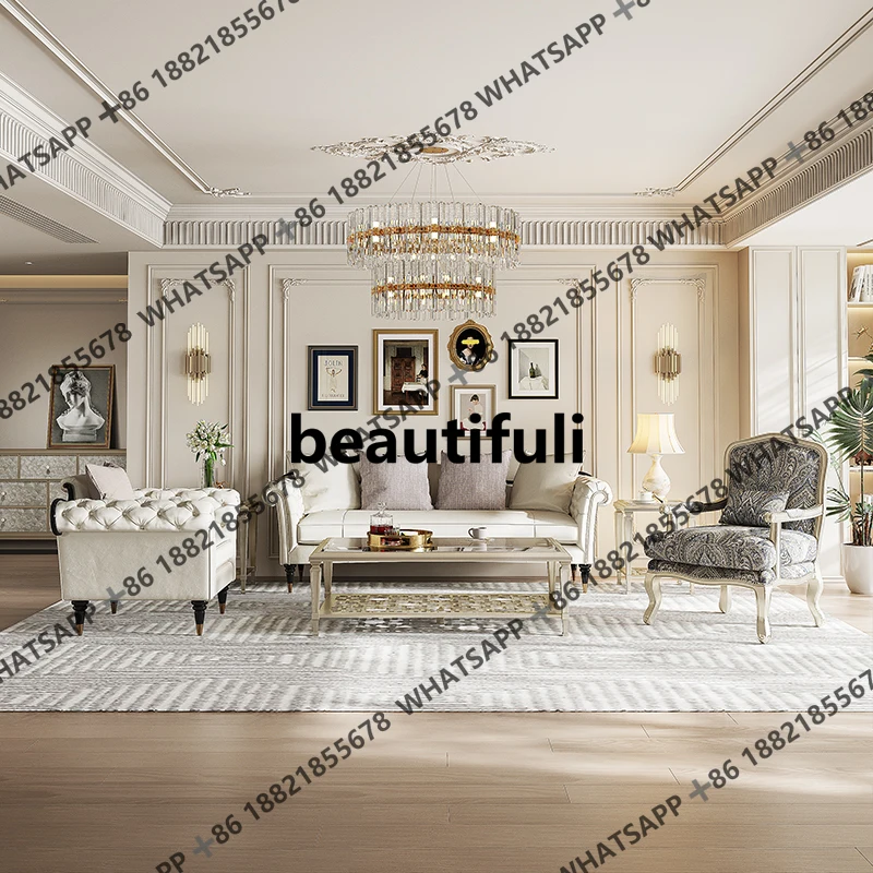 

Retro French Fabric Sofa Living Room Premium Villa Home Sofa