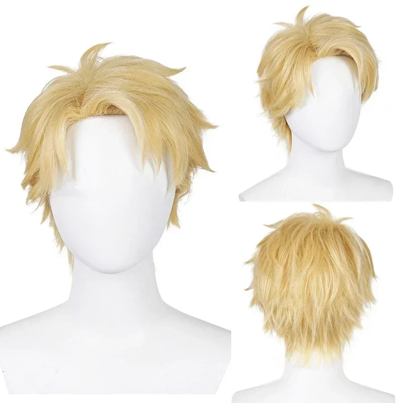 Men Short Straight Synthetic Wig Natural Blonde Brown Hair Wig for Anime Cosplay Party Daily Cosplay Anime Lolita Headpiece