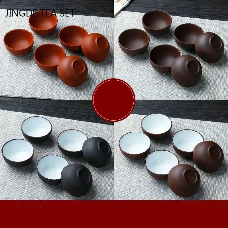 8 Pcs/set Yixing Handmade Purple Clay Teacup Authentic Dahongpao Tea Bowl Travel Portable Pu\'er Master Cup Chinese Zisha Tea Set