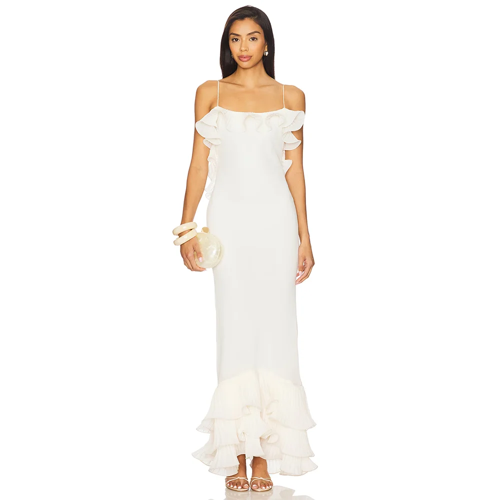 

Spaghetti Strap Mermaid Evening Dress Ruffle Formal Gown Elegant Wedding Party Prom Gown Sleeveless Evening Dresses for Women