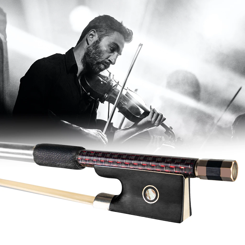 LOOK Advanced 4/4 Red-Silk Braided Carbon Fiber Violin Bow AAA Mongolia White Horse Hair Bow Well Balance