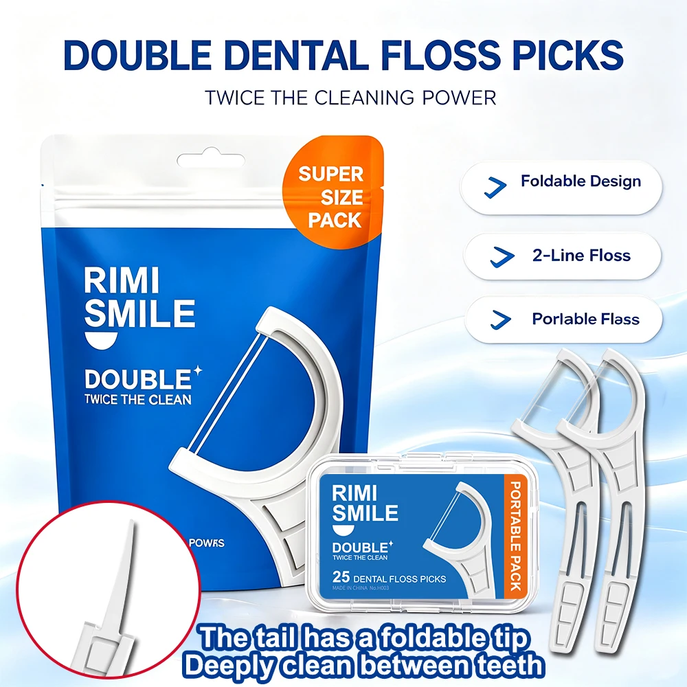Double Line Dental Floss Picks | Twice Deep Clean Strong Floss Sticks Portable Travel Box & Family Bulk Oral Care Flossers