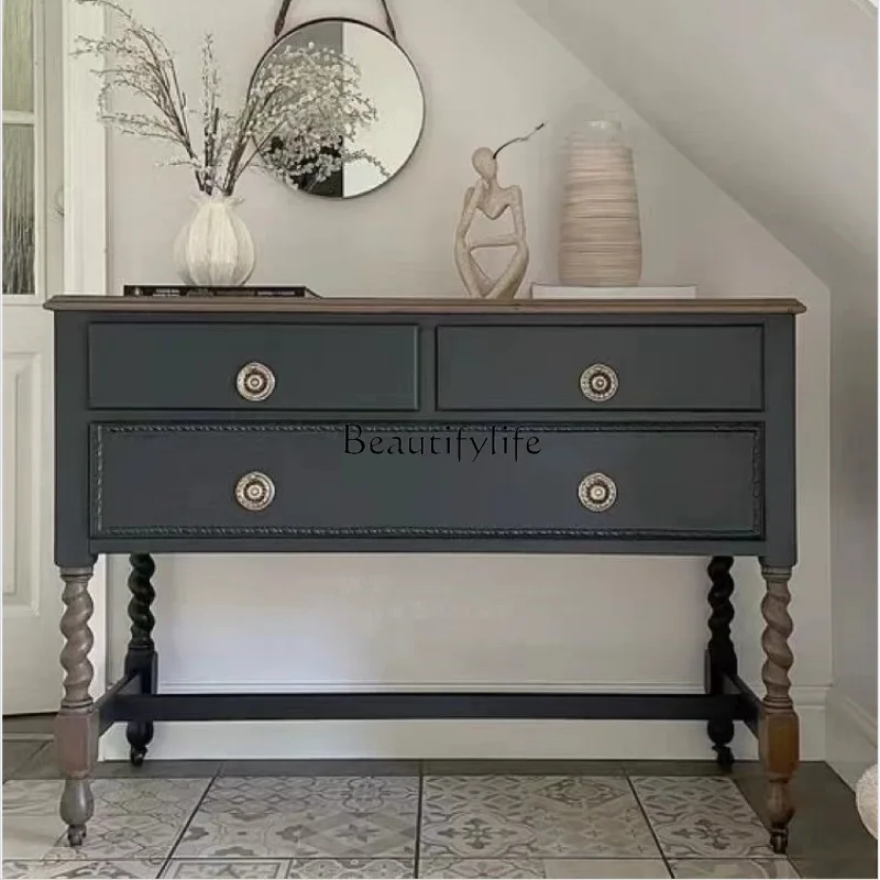 

*French retro solid wood dining side cabinet light luxury small locker American storage cabinet