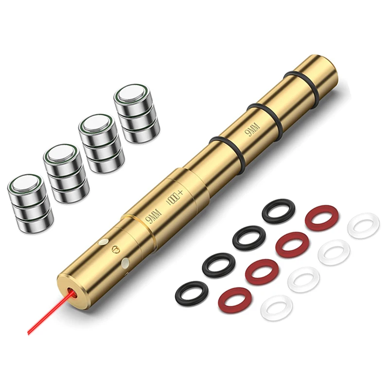 Laser Bore Sight for 9MM 380ACP .38SPL .357MAG End Barrel Boresighter with 4 Sets of Batteries and Spare O-Rings Airsoft