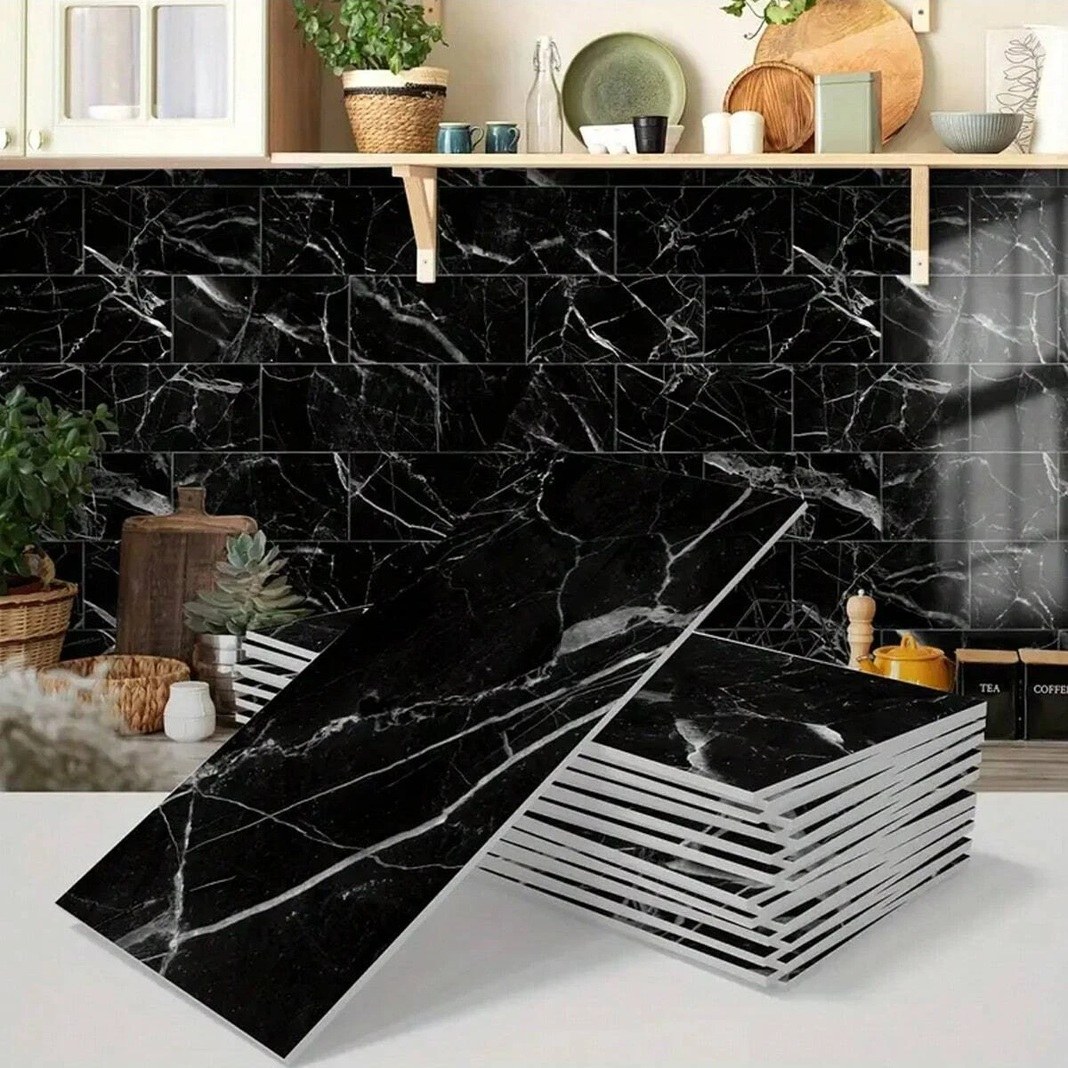 16pcs Marble Pattern Wall Sticker, Thickened Crystal Ceramic Tile Decals For Decorating Kitchen, Waterproof And Self-Adhesive