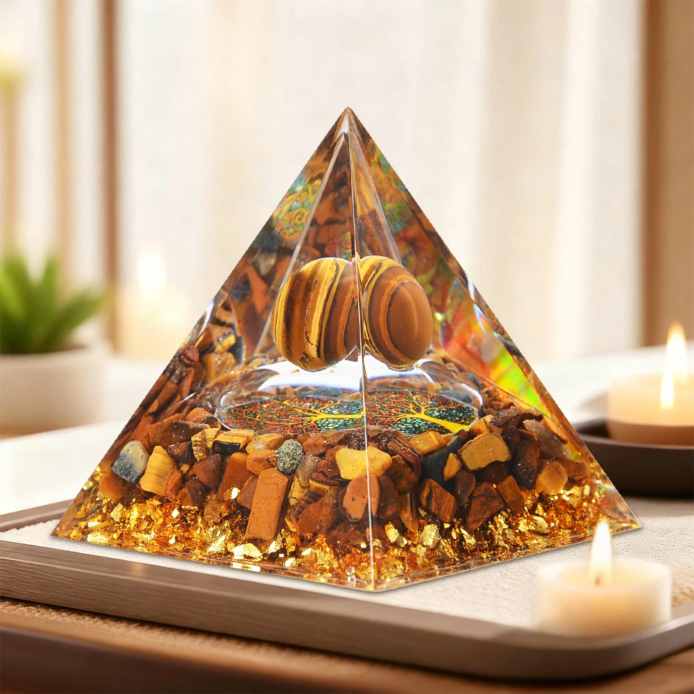 Orgone Tiger's Eye Stones Pyramid for Positive Energy,Healing Crystal Pyramids for Reduce Attracts Wealth,Prosperity Success