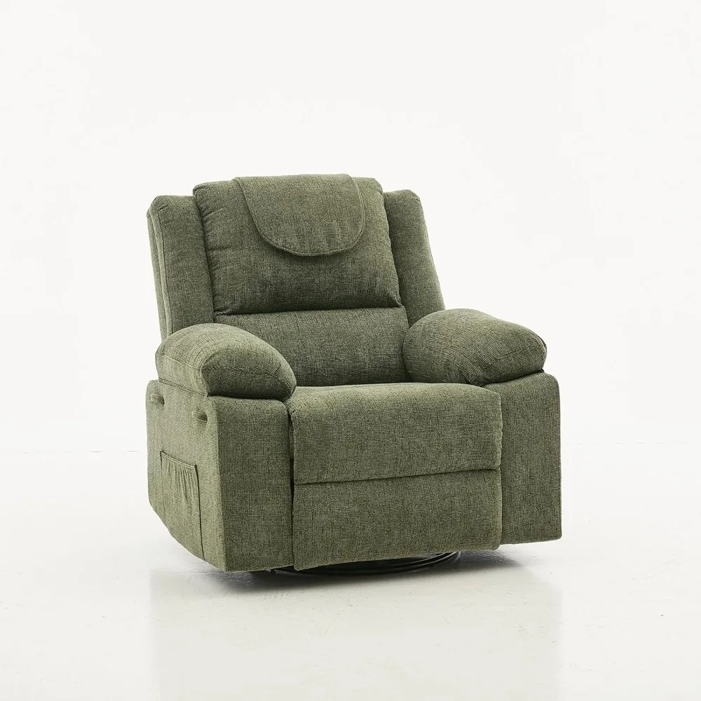 Swivel Rocker Recliner Chair for Adults with Massage and Heat, Oversized Linen Fabric Glider Nursery Chair, Customized